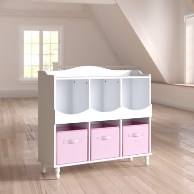 White Cube Storage Bookcase with Fabric Bins