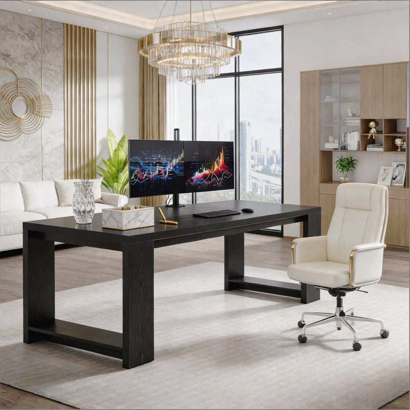 Roomy Office Desk,Computer Desk,Conference Table,Dual Workstation, Black