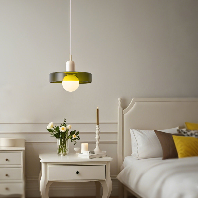 Luminaire suspendu 0 lumière, Vert, Blanc, H 7,8 po x l 9,84 po x P 9,84 po