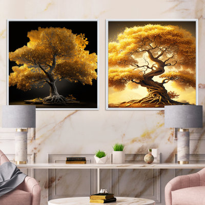 " Majestic Yellow Golden Tree " 2 - Pieces