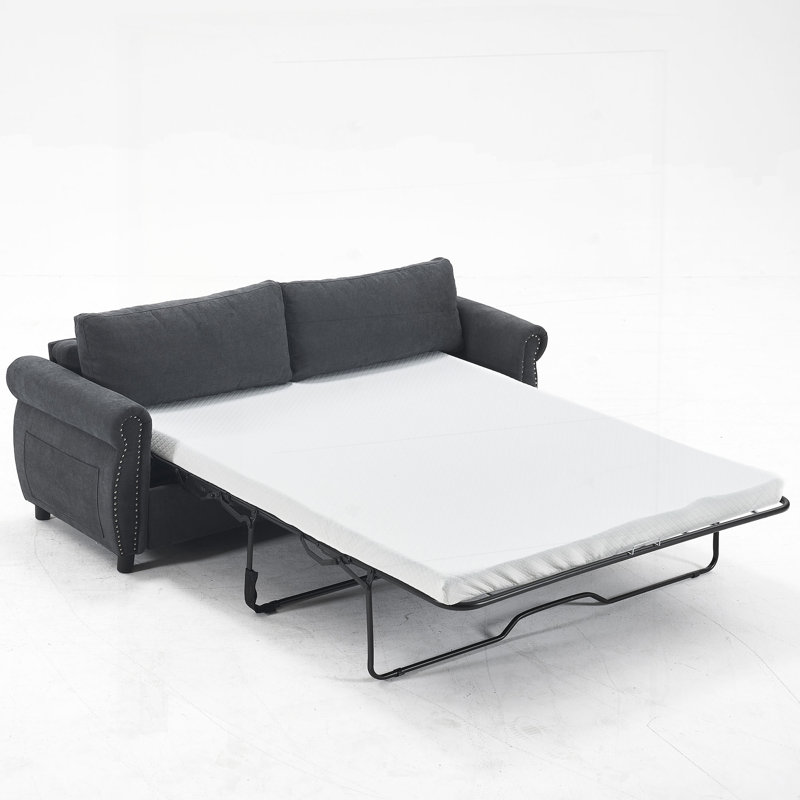 Canapé-lit rembourré avec grand matelas Nero 2-en-1, Gris foncé
