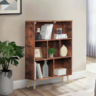 Bibliothèque 32 cubes à 7 niveaux et 3 niveaux en bois pour salon, chambre à coucher, bureau, chêne rustique