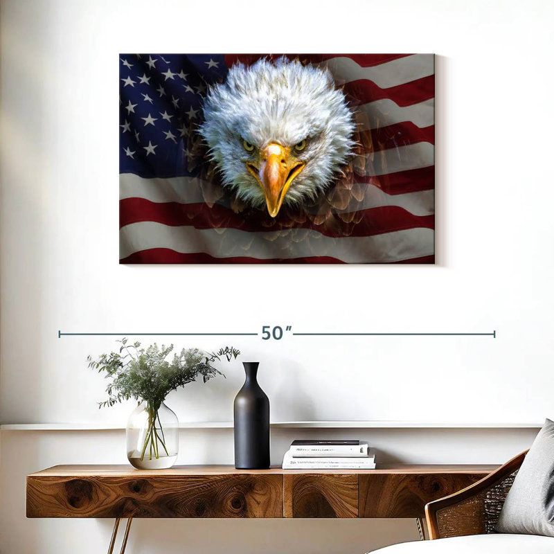 Bald Eagle On US Flag, 24" H x 36" W