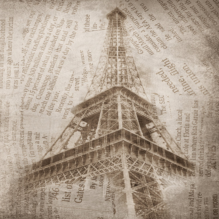 Tour eiffel ii, impression sur toile tendue, H 16 po x l 16 po x P 1 po, Papier d'art encadré noir, Blanc