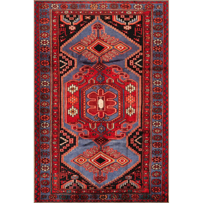 Tapis décoratif vintage bleu et rouge à motifs lavables à la machine, Sous-tapis rectangulaire 2 pi 6 po x 4 pi 11 po
