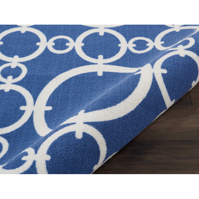 Pindall Geometric Tufted Navy Blue Outdoor Area Rug, Rectangle 7'9" x 10'10"