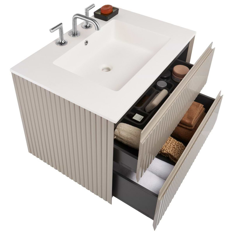 Linear 30" Wall Mounted Single Bathroom Vanity with Top, Taupe, 30"
