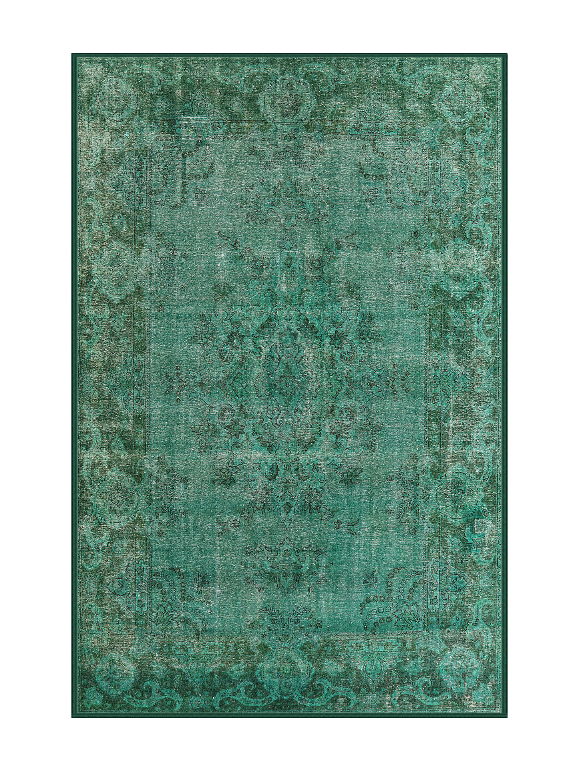 Green Roses Rug Bungalow Rose Oriental Green Area Rug | Wayfair