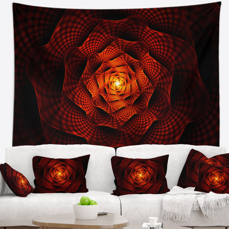 Tapisserie fleur de passion rouge fractale, H 50 po x l 60 po
