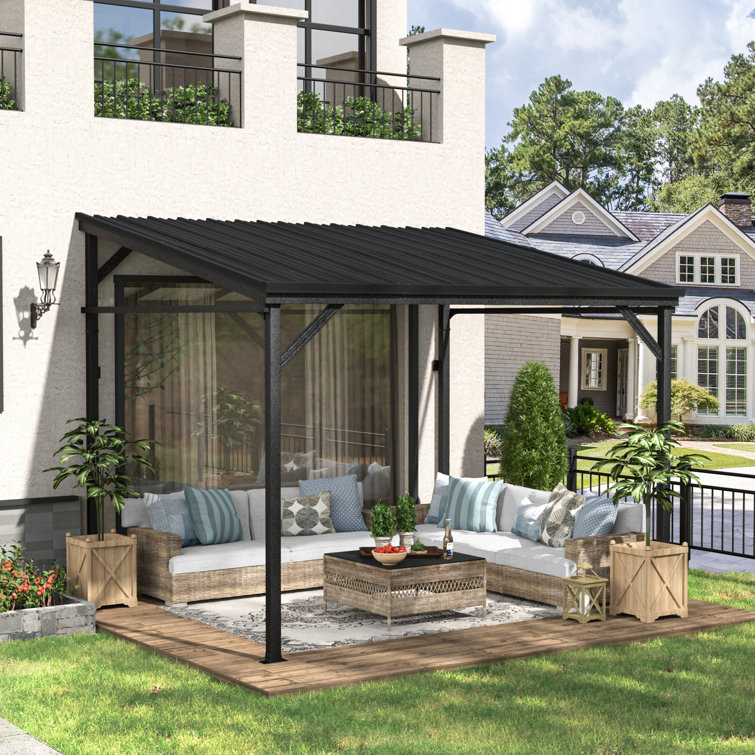 10'W X 8'D  Manual Slope Patio Awning In Black