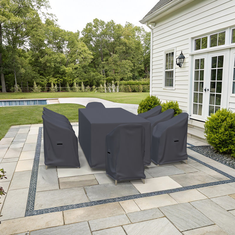 Kewstoke Farrah 8-Person Outdoor Dining Set Covers, Water-Repellent UV-Resistant Polyester With Tie-Downs