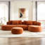 Canapé surdimensionné en L avec repose-pieds, polyester orange, design moderne pour le salon