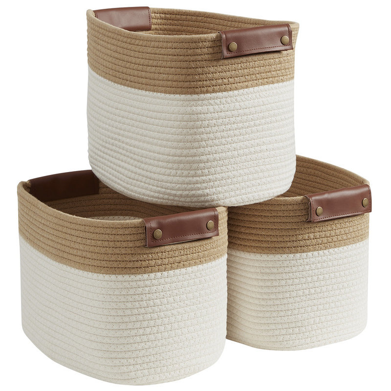 Ensemble de bacs en tissu, Brun / blanc