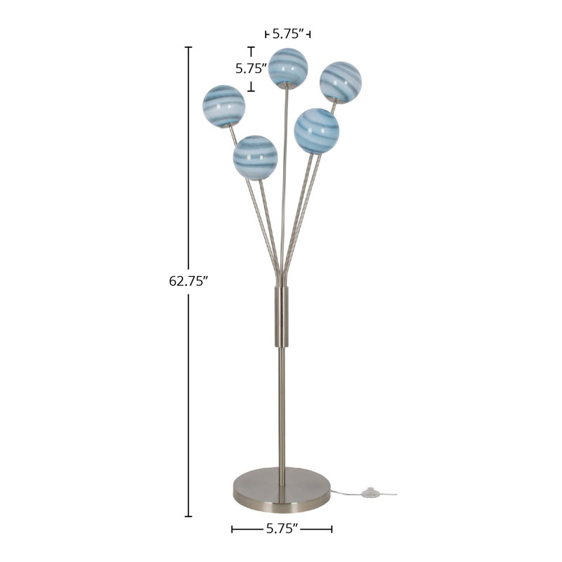 5-Light Metal LED Floor Lamp, Blue, Brushed Nickel