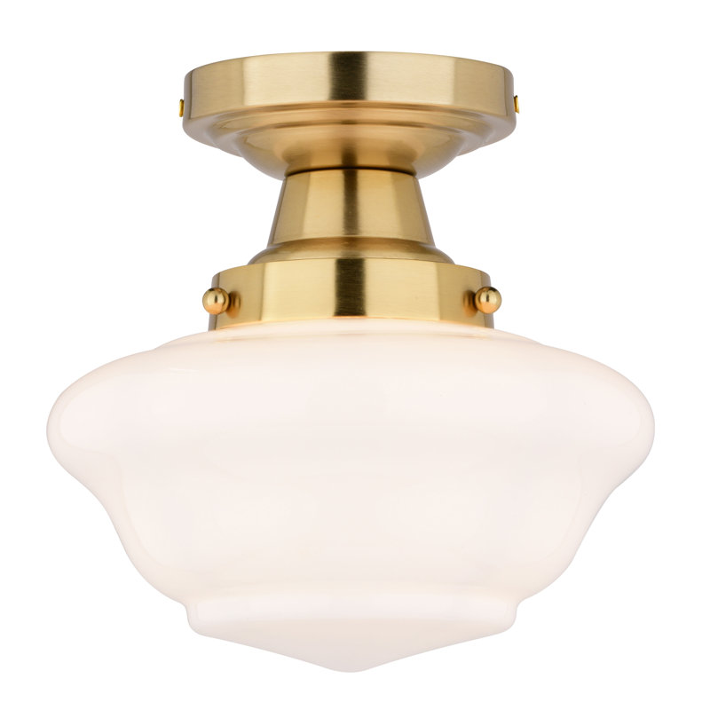 Maelina 8.75-In W Semi Flush Mount Ceiling Light White Schoolhouse Glass, Antique Gold