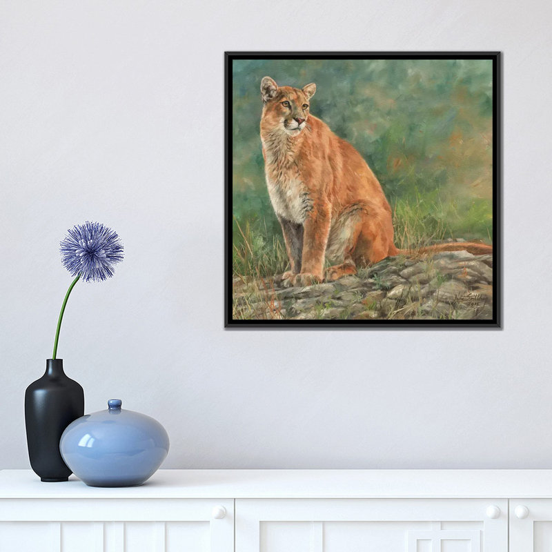 « cougar assis », impression sur toile, H 18 po x l 18 po x P 1,5 po, Toile avec cadre noir, Pas de tapis
