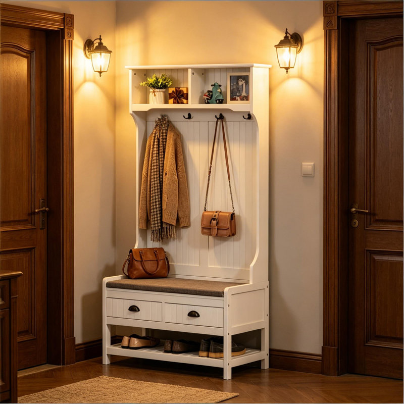 Multifunctional Design Entryway Hall Tree,Chic Hall Tree,Sturdy Coat Rack Stand,for Mudroom, Hallway