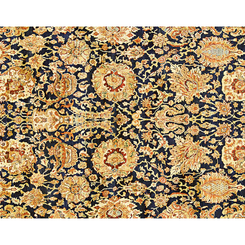 Hand Knotted Wool Area Rug in Blue And Cream
