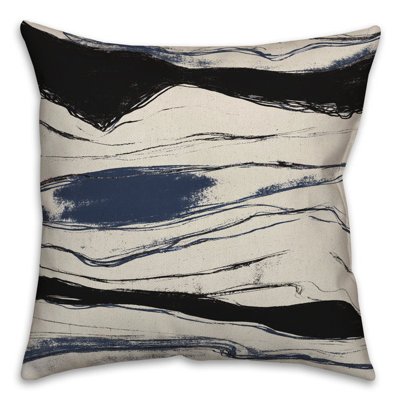 Abstract Outdoor Reversible Throw Pillow, Black/Blue