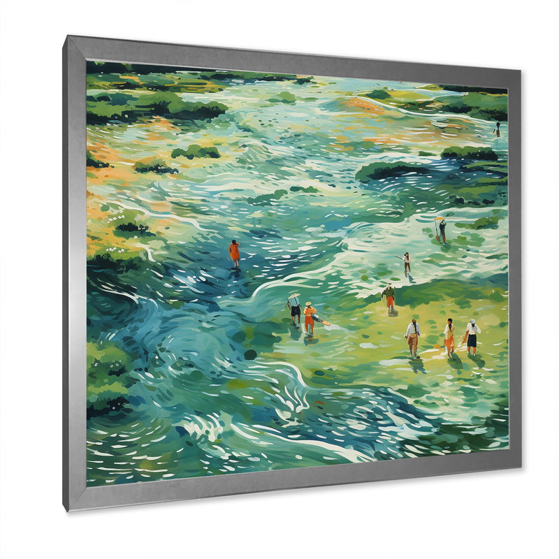 «Green Peaceful Tide Pools I» - art mural minimaliste côtier, Cadre simple argenté, H 30 po x l 30 po x P 1,5 po