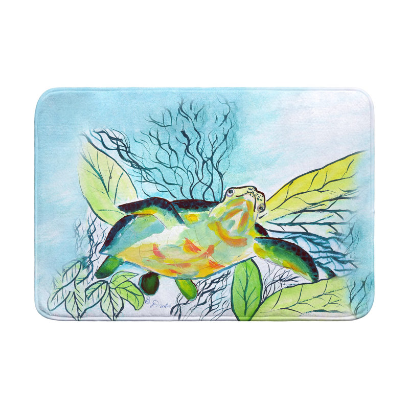 Smiling Sea Turtle Bath Mat, 36" L x 24" W