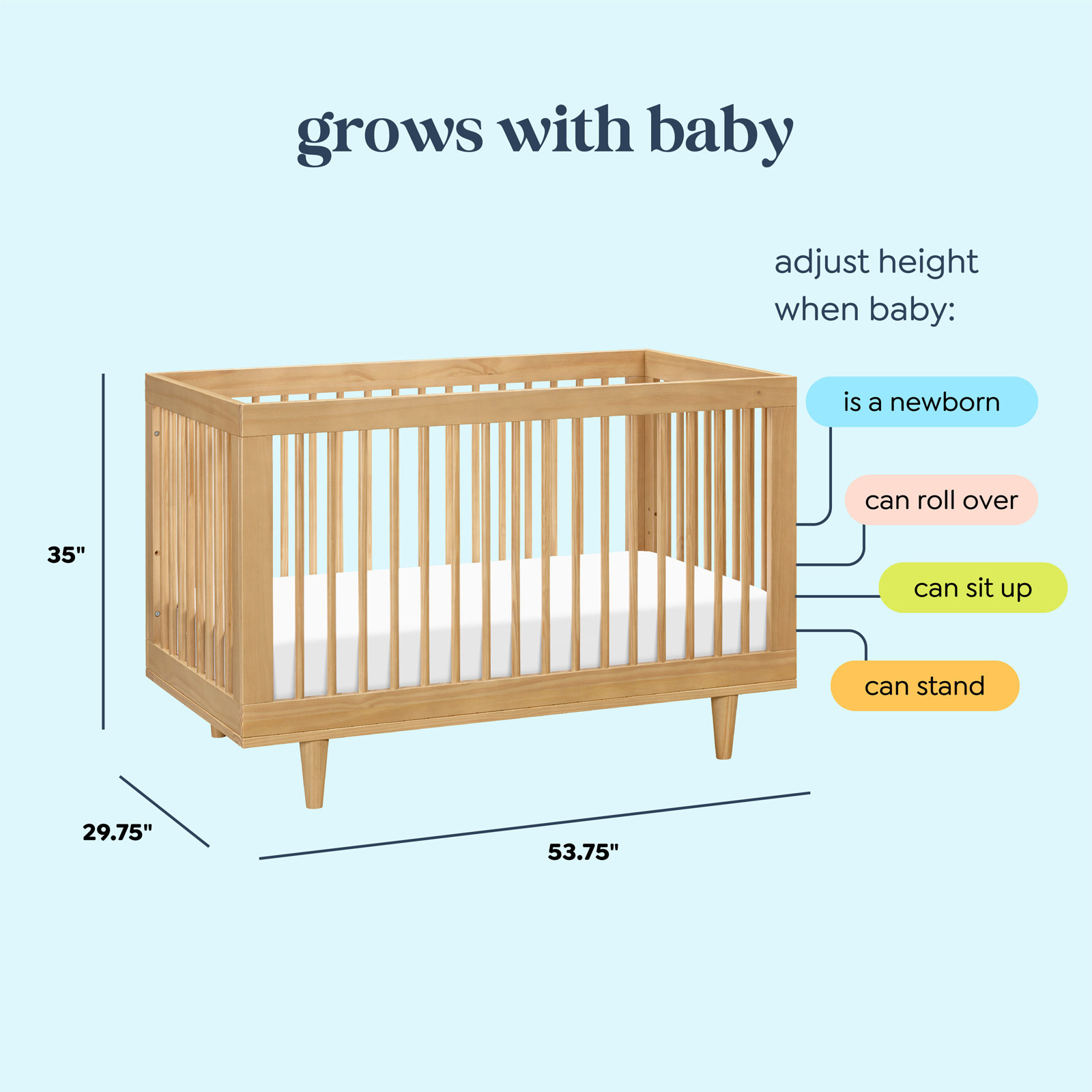 Marley 3-in-1 Convertible Crib, Honey, Crib + Mattress