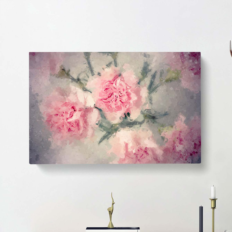 Pale Pink Carnation Flowers In Abstract - Wrapped Canvas, 40cm H x 60cm W x 3cm D