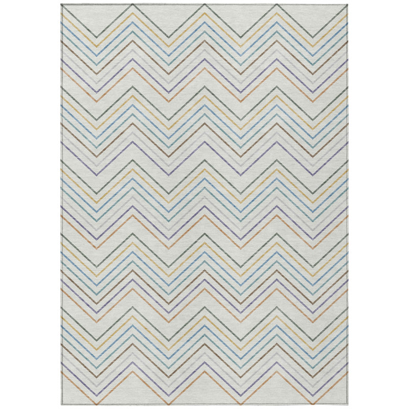 Machine Washable Indoor/Outdoor Kerwin ACN2392 Stripes Rug, Rectangle 8' x 10'