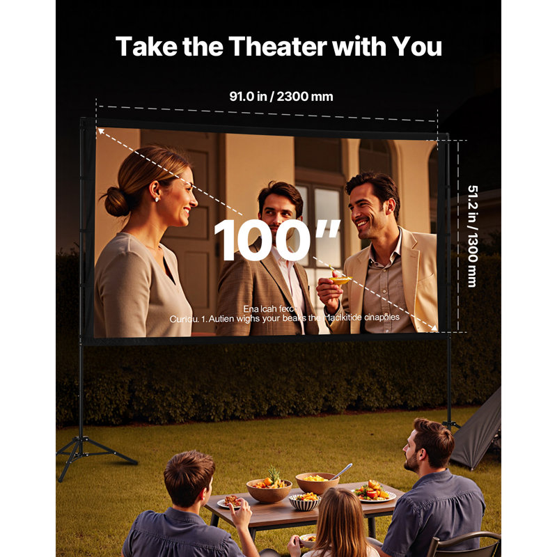 Écran de projecteur trépied avec 2 supports 100 pouces 160 ° grand angle 4K HD 16: 9