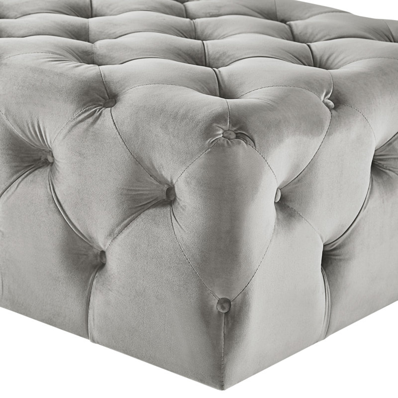 Repose-pieds rectangulaire en velours touffeté de 47 po de largeur Huskins, Velours gris