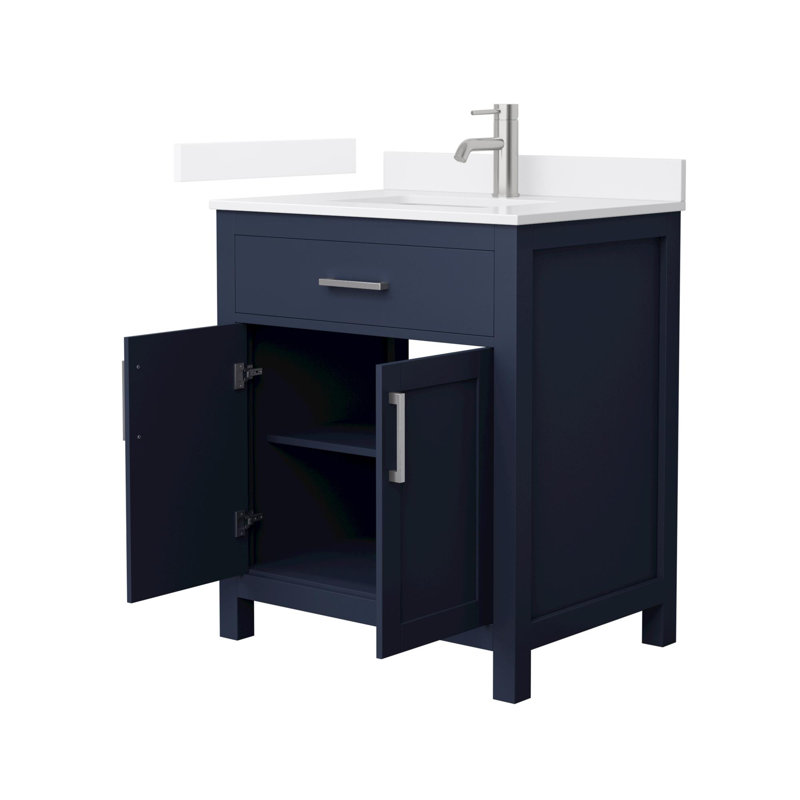 Beckett 30" Freestanding Single Bathroom Vanity with Quartz Top, Dark Blue, Brushed Nickel, White Quartz