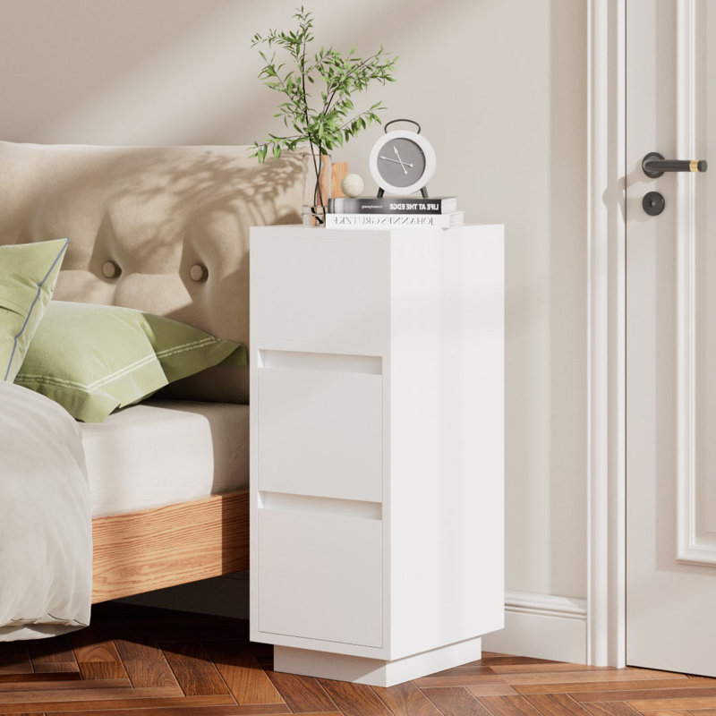 25cm W Solid Wood Bedside Table, White