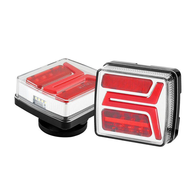 Trailer Lights, 2PCS 12V Square Magnetic LED Trailer Tail Lights Kit With Stop Brake Turn Tail License Lamp, Waterproof Tow Lighting Kit With Wiring Harness For Boat Truck Camper RV Snowmobile