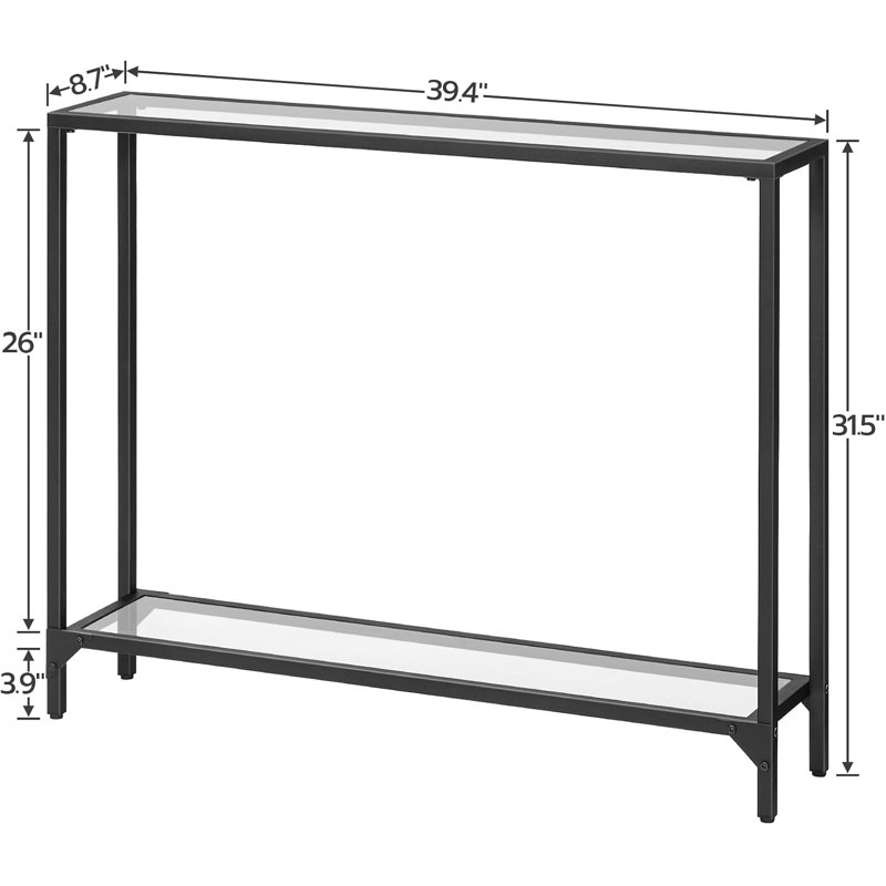 Table d'entrée 39,4 po avec console en verre trempé noir