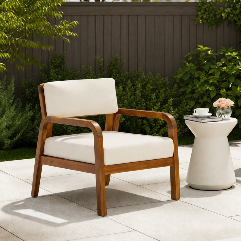 Fauteuil d'extérieur en bois d'acacia avec coussins résistants aux intempéries Chaise longue de patio robuste avec coussins à fixation sécuritaire