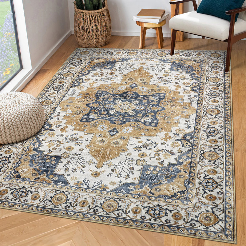 Tapis vintage rétro Boho, doux tapis floral lavable pour la chambre à coucher et le salon, Rectangle 9 pi x 12 pi
