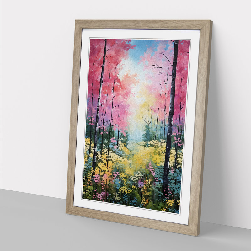 Spring Forest Colour Field - Single Picture Frame Print on Wood, 64cm H x 46cm W x 2cm D, Oak Framed