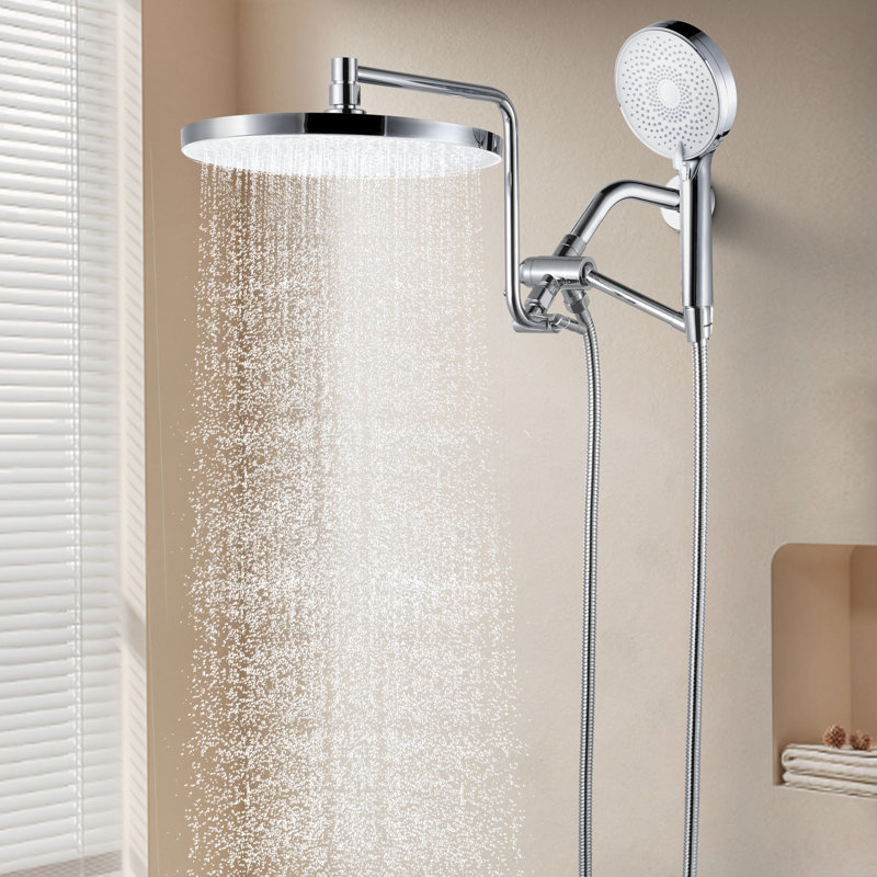 Bras de douche pivotant avec douchette Rainfall, Chrome poli