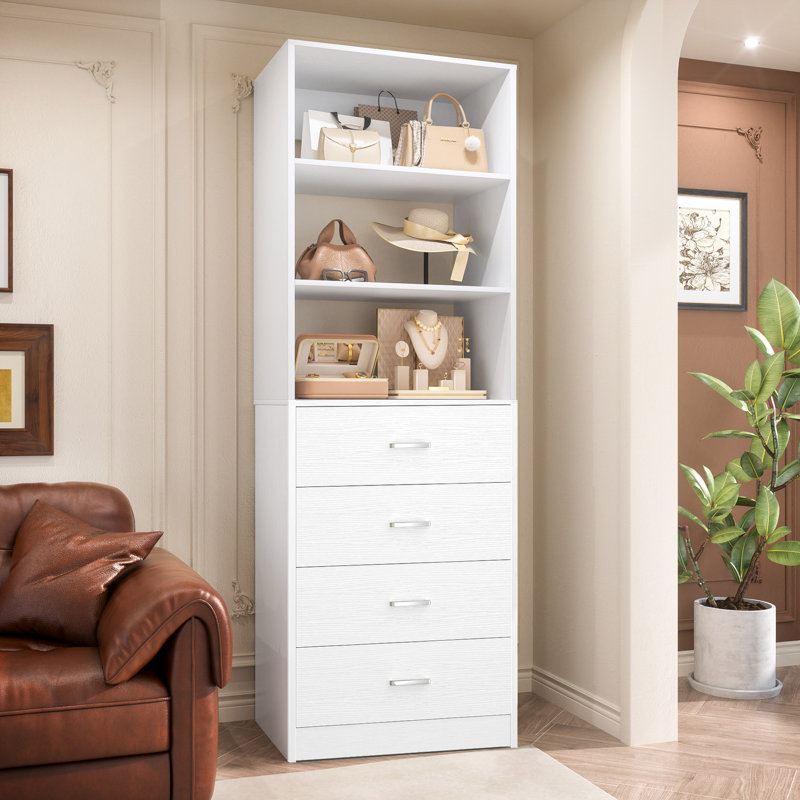 Système d'organisation avec 4 tiroirs en bois Betton Danniele, Blanc