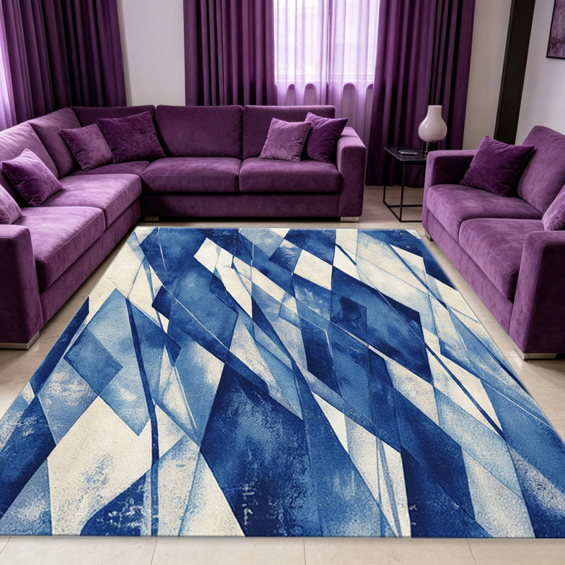 Blue White Abstract Geometric carpet-easy to clean, machine-washable, soft and comfortable; suitable for door mats, kitchens, living rooms, bedrooms, corridors, and laundry areas. Easy to clean, durable carpet for home decoration.