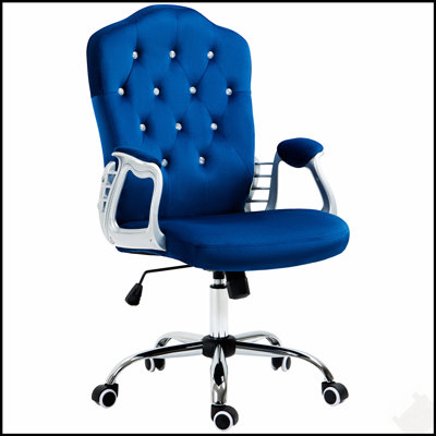 Home Office Chair, Velvet Computer Chair, Button Tufted Desk Chair With Swivel Wheels, Adjustable Height, And Tilt Function, Blue
