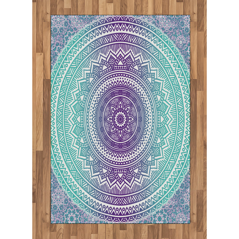 Blue and Purple High Density Long Fiber Poly Threads Decorative Area Rug Carpet, Rectangle 4' x 5'8"