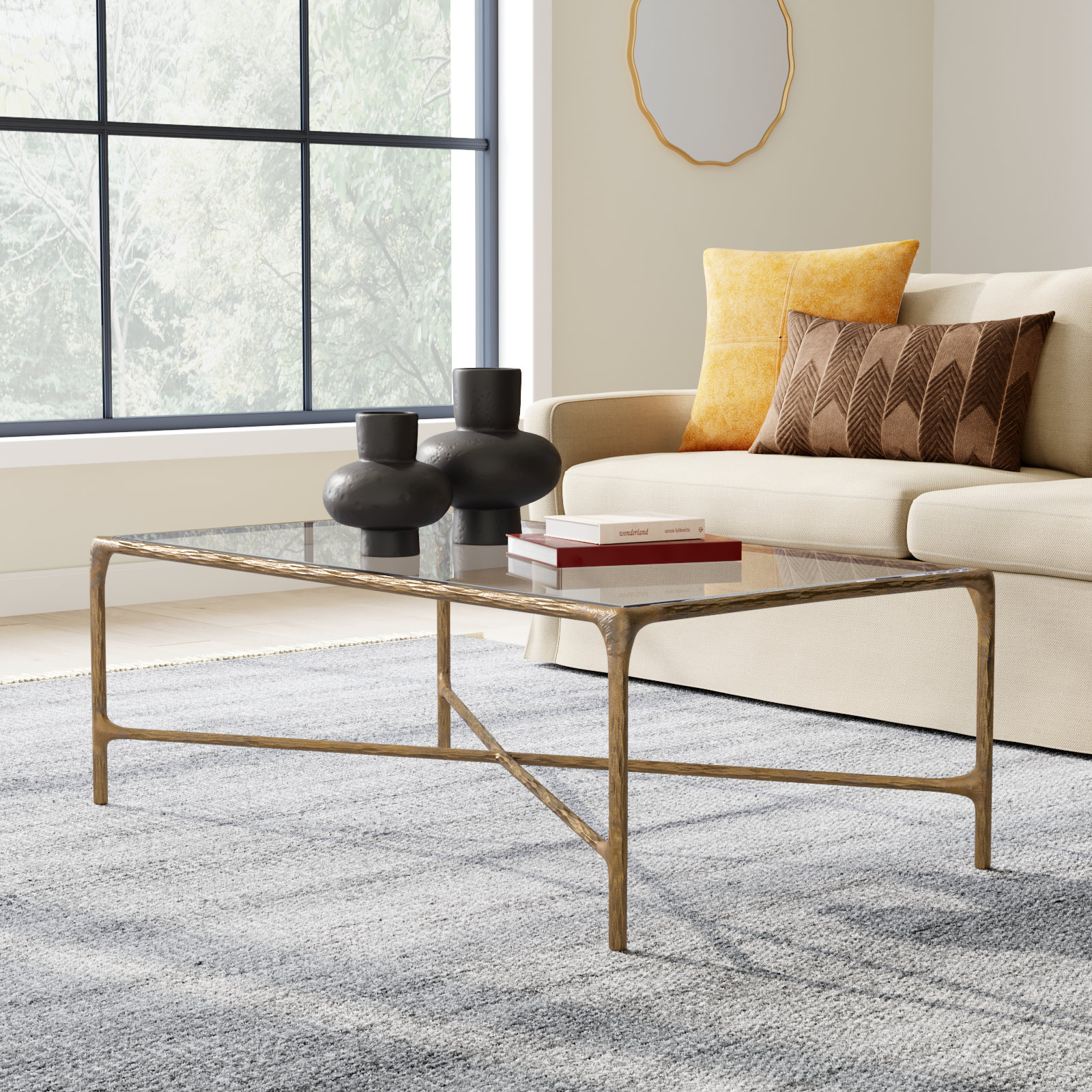 Evelynn Single Coffee Table, Brass, Clear