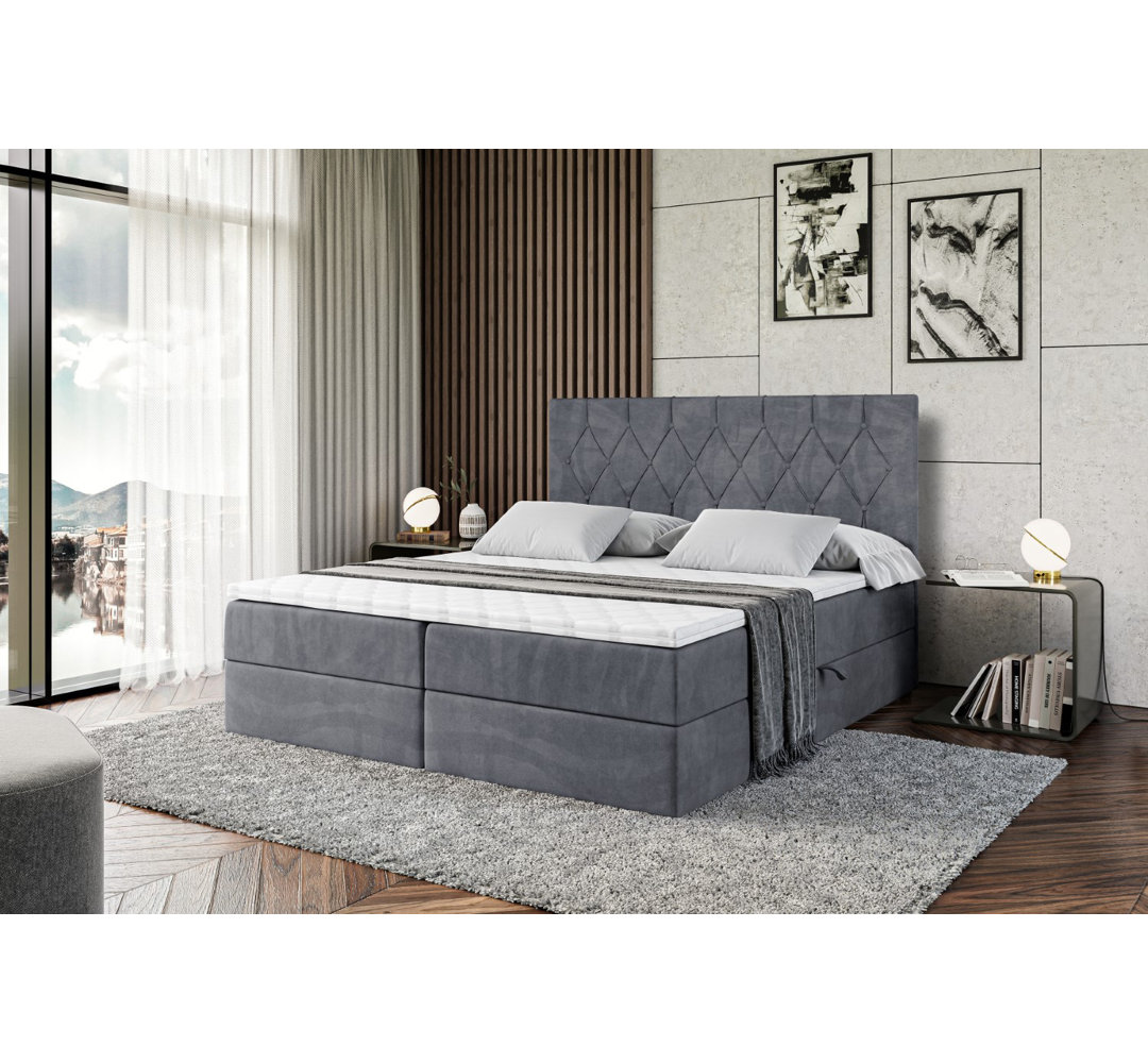 Boxspringbett mit H4 Multipocket-Matratze, Bettkasten und Topper