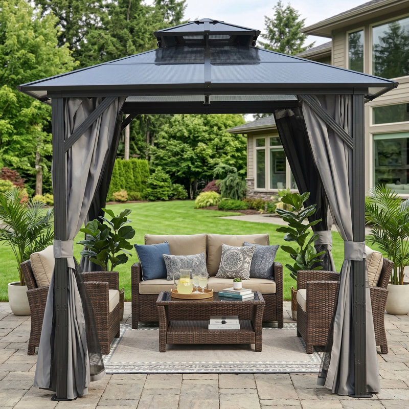 Abri de barbecue à toit rigide pour patio, abri de jardin en polycarbonate protégé contre les rayons UV avec crochets de rangement pour jardin extérieur et pelouse