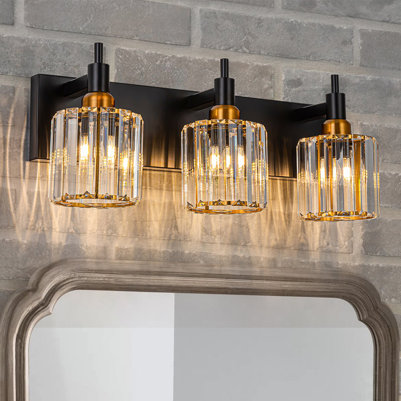 Éclairage pour meuble-lavabo à intensité variable Taevion, Trois lumières, Noir et or
