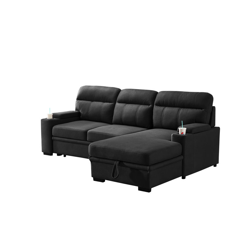 Ensemble de canapé-lit modulaire en L en microfibre polie de 93 pouces avec méridienne orientée à droite, ensemble de 2 pièces