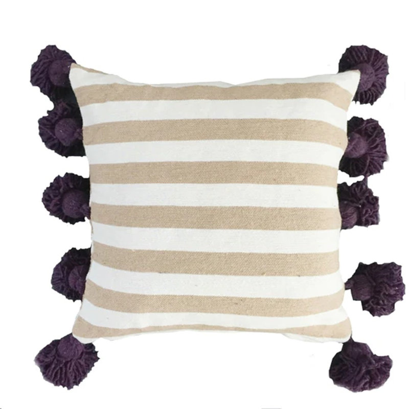 Housse de coussin Lina, Beige / blanc / aubergine