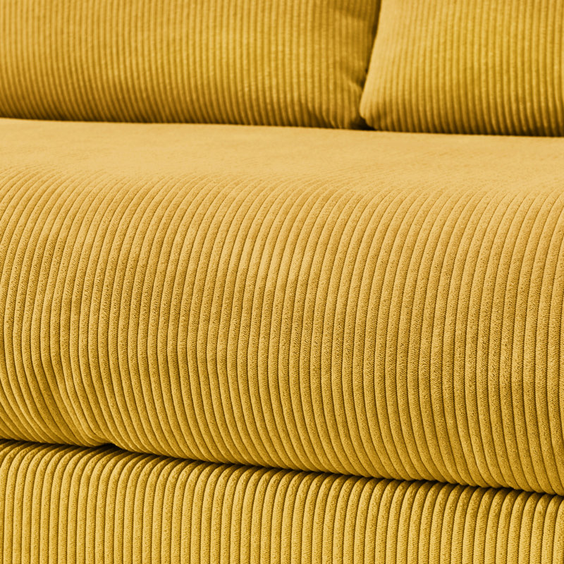 Canapé-lit modulaire revêtu de velours côtelé jaune avec méridienne réversible et rangement 90 po, Jaune