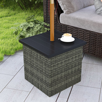 All Weather Wicker Side Table with 1.5" Umbrella Hole, Square Outdoor End Table with UV-Resistant Frame, Storage Space for Patio by Ebern Designs